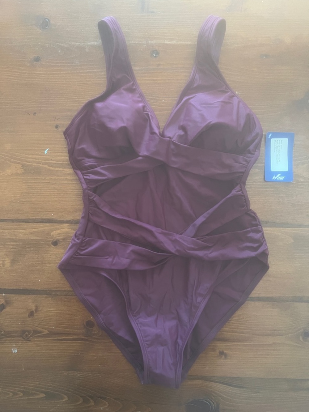V-Neck Twist One-Piece Swimsuit in Plum